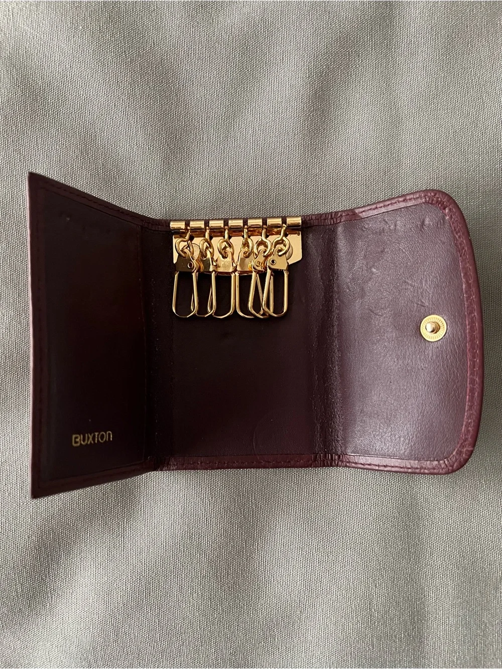 Vintage Buxton Leather Key Tainer Case Ring - Burgandy Maroon Brown